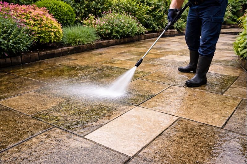 Dirty patio before cleaning
