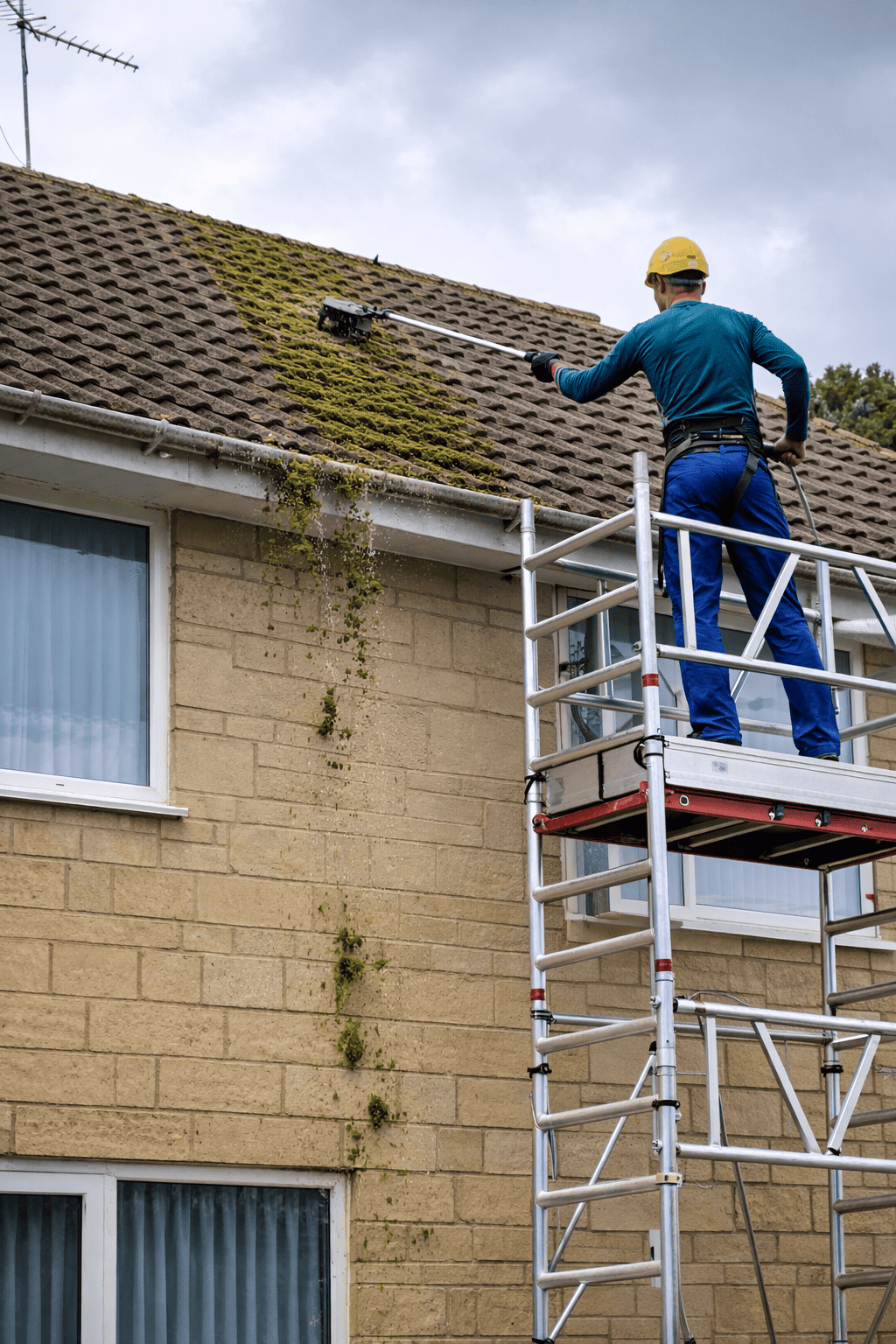 Mossy roof before cleaning